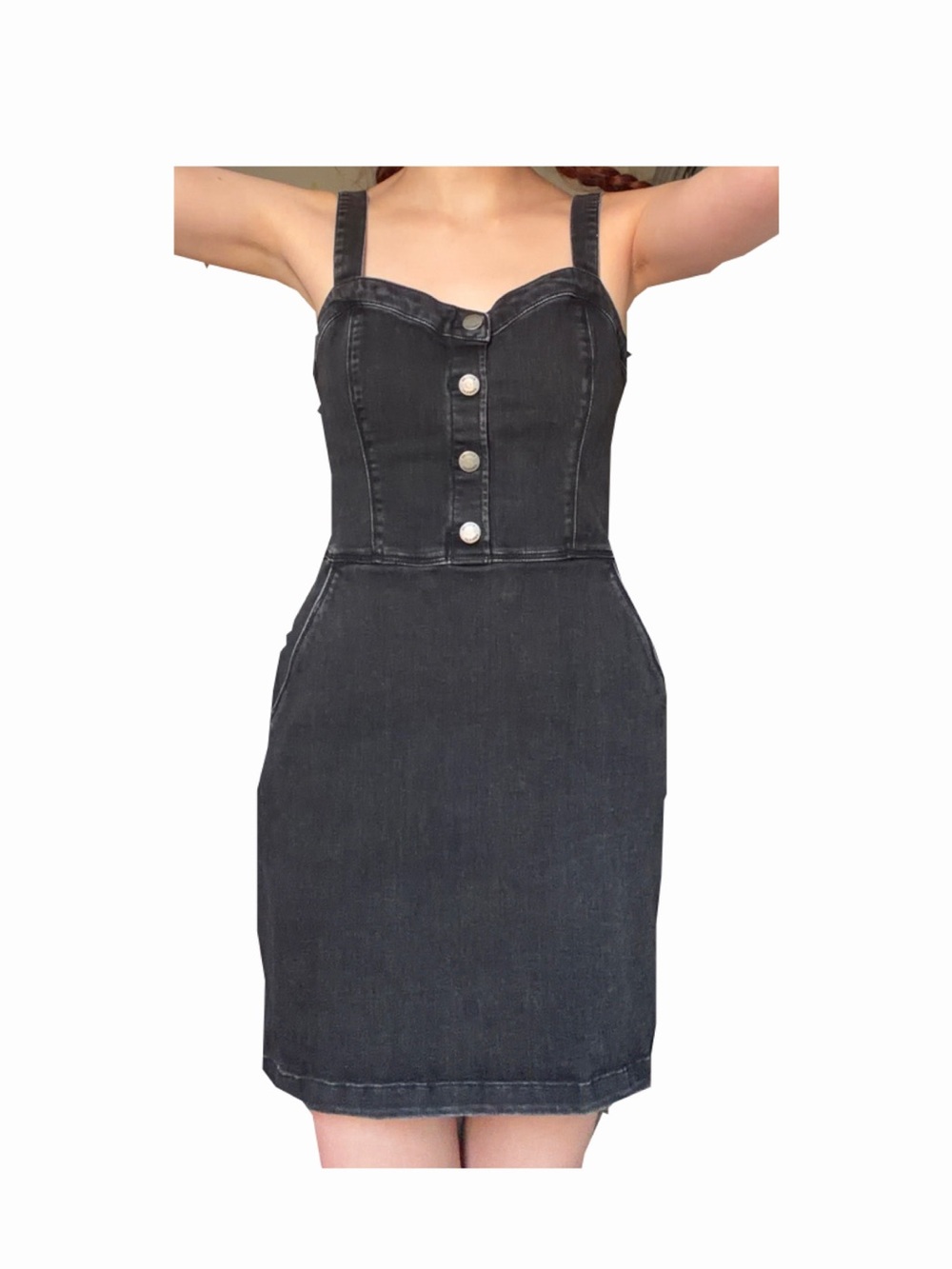 Hollister Black Denim Button-Front Mini Overall Dress
